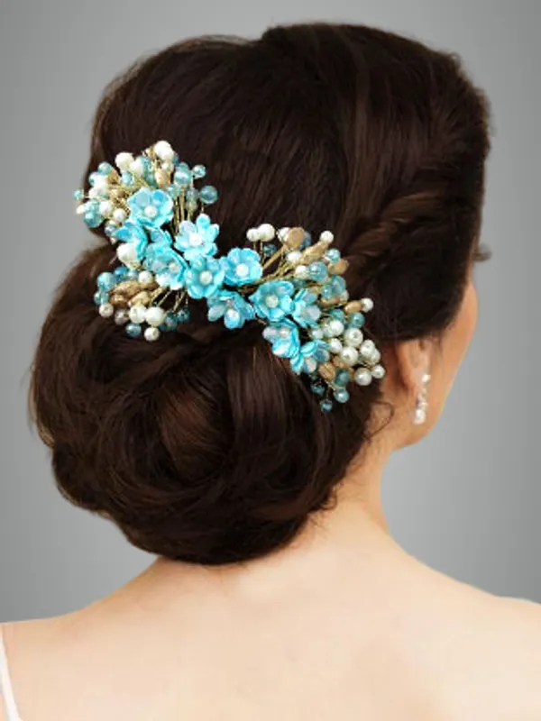 Blue_Artificial_Small_Flower_Comb_Slide_With_Beads_&_Pearls_Bridal_Hairpin_Accessories_For_Women_&_Girls