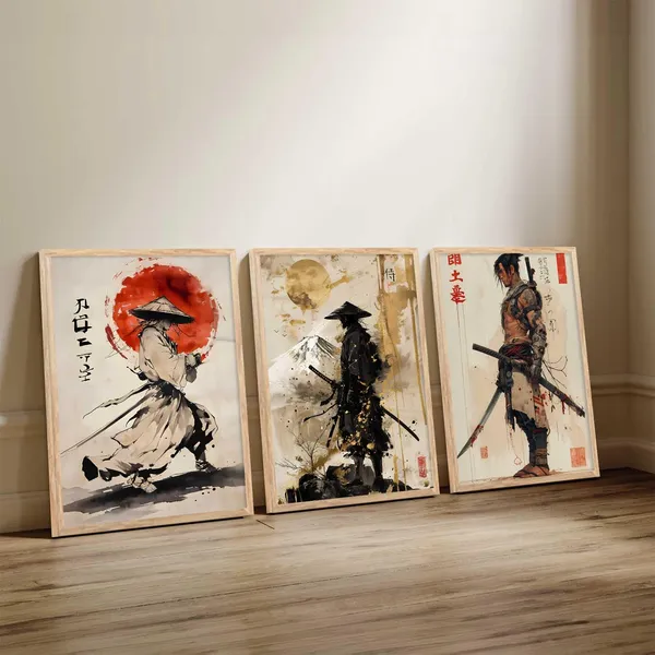 Multicolor_Aesthetic_Samurai_Characters_Posters_With_Frames_Japanese_Art_Poster_For_Bedroom_Living_Room_Gaming_Room_Wall_Decor_(Set_Of_3)_(13_X_17_Inch)