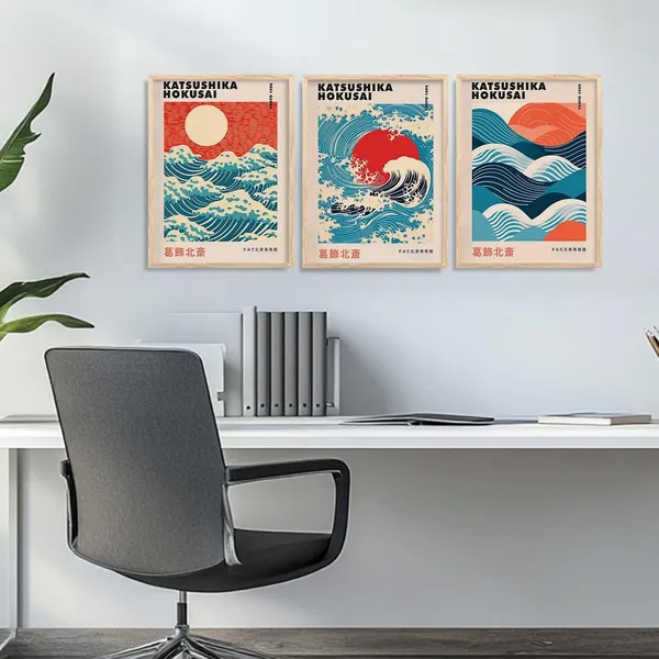 Multicolor_Waves_And_Sun_Wall_Posters_Aesthetic_Posters_With_Frames_For_Living_Room_Bedroom_Gaming_Room_Studio_Wall_Decor_(Set_Of_3)_(13_X_17_Inch)