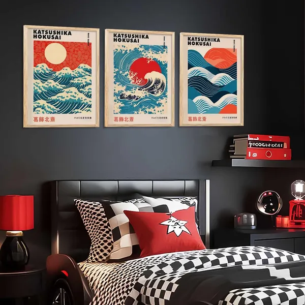 Multicolor_Waves_And_Sun_Wall_Posters_Aesthetic_Posters_With_Frames_For_Living_Room_Bedroom_Gaming_Room_Studio_Wall_Decor_(Set_Of_3)_(13_X_17_Inch)