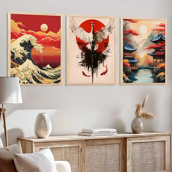 Multicolor_Aesthetic_Japan_Nature_Arts_Posters_With_Frames_For_Bedroom_Living_Room_Gaming_Room_Wall_Decor_(Set_Of_3)_(13X17_Inch)