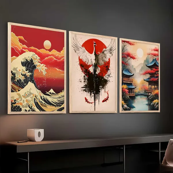 Multicolor_Aesthetic_Japan_Nature_Arts_Posters_With_Frames_For_Bedroom_Living_Room_Gaming_Room_Wall_Decor_(Set_Of_3)_(13X17_Inch)
