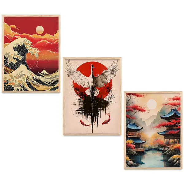 Multicolor_Aesthetic_Japan_Nature_Arts_Posters_With_Frames_For_Bedroom_Living_Room_Gaming_Room_Wall_Decor_(Set_Of_3)_(13X17_Inch)
