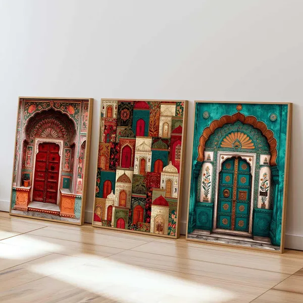 Multicolor_Indian_Art_Traditional_Wall_Painting_For_Home_Room_Bedroom_Office_Wall_Decor|_Wall_Poster_With_Frames_(Set_Of_3)_(13X17_Inch)