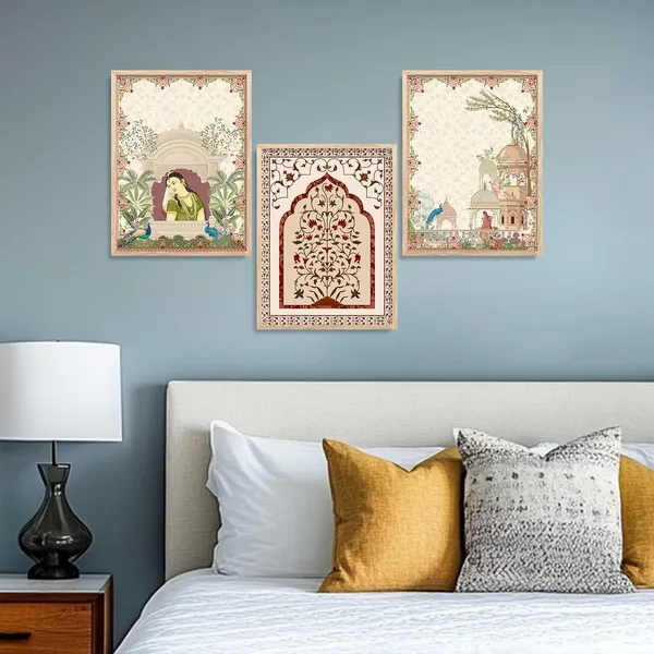 Multicolor_Traditional_Wall_Art_Painting_With_Frame_Pichwai_Art_Home_Decoration_For_Living_Room_Bed_Room_Hotel_Wall_Decor_Digital_Reprint_(Set_Of_3)_(13X17_Inch)