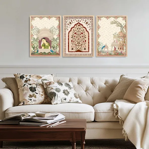Multicolor_Traditional_Wall_Art_Painting_With_Frame_Pichwai_Art_Home_Decoration_For_Living_Room_Bed_Room_Hotel_Wall_Decor_Digital_Reprint_(Set_Of_3)_(13X17_Inch)