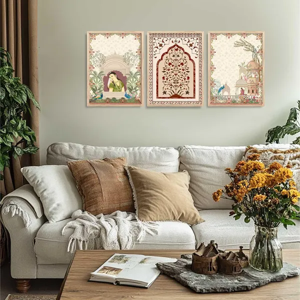 Multicolor_Traditional_Wall_Art_Painting_With_Frame_Pichwai_Art_Home_Decoration_For_Living_Room_Bed_Room_Hotel_Wall_Decor_Digital_Reprint_(Set_Of_3)_(13X17_Inch)