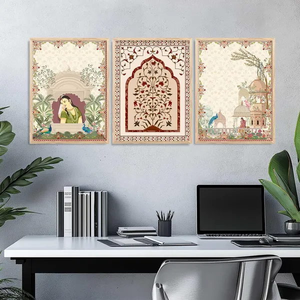 Multicolor_Traditional_Wall_Art_Painting_With_Frame_Pichwai_Art_Home_Decoration_For_Living_Room_Bed_Room_Hotel_Wall_Decor_Digital_Reprint_(Set_Of_3)_(13X17_Inch)