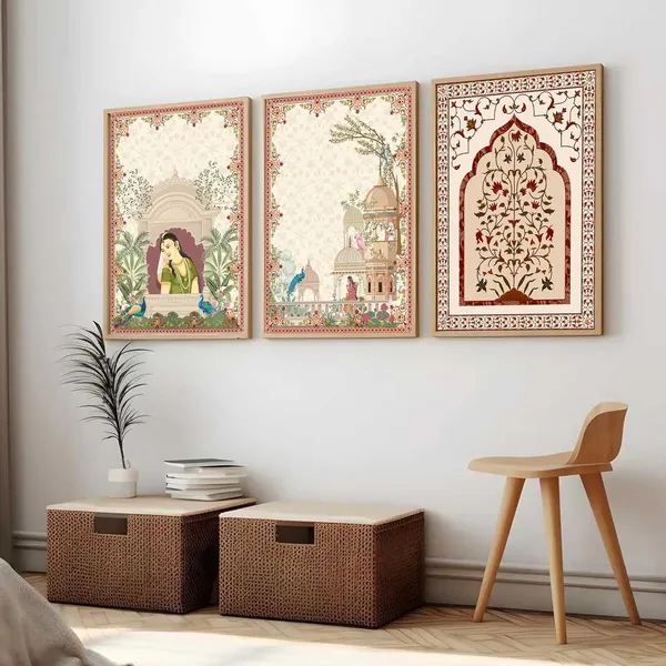 Multicolor_Traditional_Wall_Art_Painting_With_Frame_Pichwai_Art_Home_Decoration_For_Living_Room_Bed_Room_Hotel_Wall_Decor_Digital_Reprint_(Set_Of_3)_(13X17_Inch)