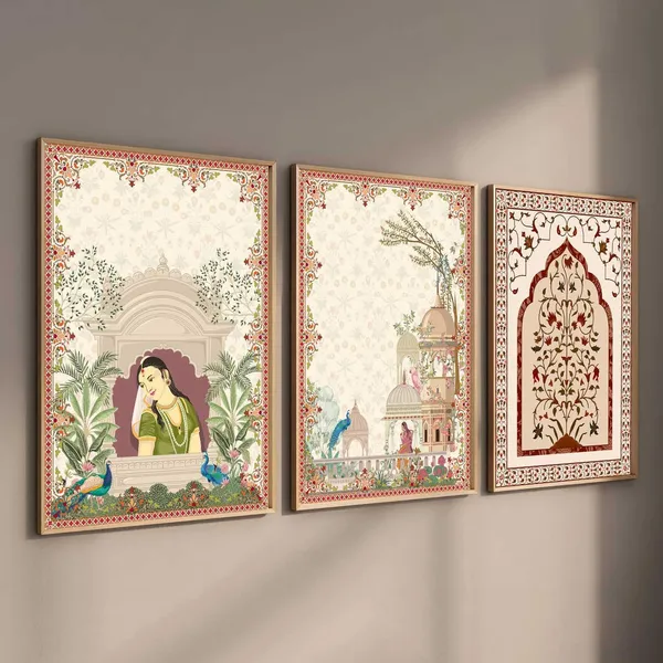 Multicolor_Traditional_Wall_Art_Painting_With_Frame_Pichwai_Art_Home_Decoration_For_Living_Room_Bed_Room_Hotel_Wall_Decor_Digital_Reprint_(Set_Of_3)_(13X17_Inch)