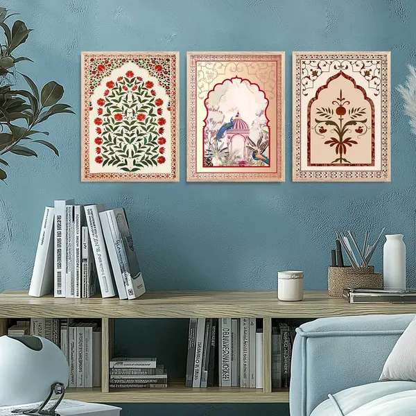 Multicolor_Traditional_Wall_Art_Painting_With_Frame_Vastu_Peacock_Home_Decoration_For_Living_Room_Bed_Room_Hotel_Wall_Decor_Digital_Reprint_(Set_Of_3)_(13X17_Inch)