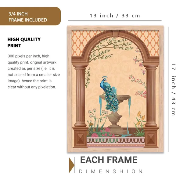 Multicolor_Traditional_Wall_Art_Pichwai_Painting_With_Frame_Vastu_Peacock_Home_Madhubani_Decoration_For_Living_Room_Bed_Room_Hotel_Wall_Decor_Digital_Reprint_(Set_Of_3)_(13X17_Inch)