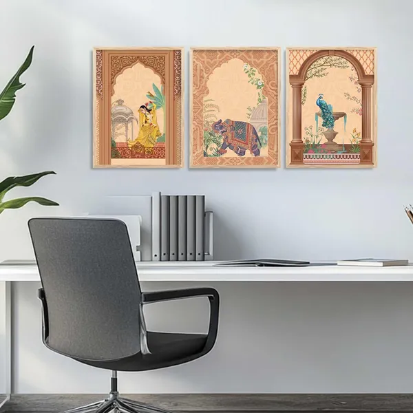 Multicolor_Traditional_Wall_Art_Pichwai_Painting_With_Frame_Vastu_Peacock_Home_Madhubani_Decoration_For_Living_Room_Bed_Room_Hotel_Wall_Decor_Digital_Reprint_(Set_Of_3)_(13X17_Inch)