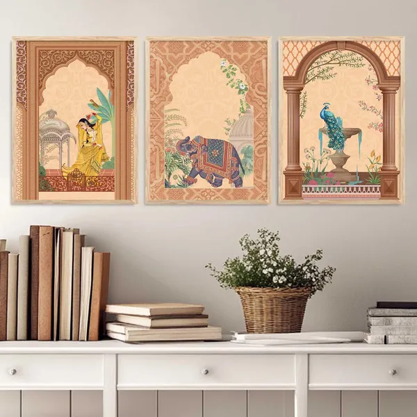 Multicolor_Traditional_Wall_Art_Pichwai_Painting_With_Frame_Vastu_Peacock_Home_Madhubani_Decoration_For_Living_Room_Bed_Room_Hotel_Wall_Decor_Digital_Reprint_(Set_Of_3)_(13X17_Inch)