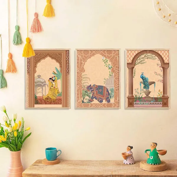 Multicolor_Traditional_Wall_Art_Pichwai_Painting_With_Frame_Vastu_Peacock_Home_Madhubani_Decoration_For_Living_Room_Bed_Room_Hotel_Wall_Decor_Digital_Reprint_(Set_Of_3)_(13X17_Inch)