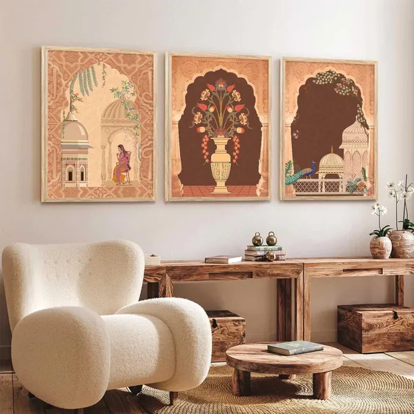 Multicolor_Pichwai_Wall_Painting_With_Frame_Traditional_Vastu_Peacock_For_Living_Room_Bed_Room_Hotel_Wall_Decor_Digital_Reprint_Engineered_Wood_(Set_Of_3)_(13X17_Inch)