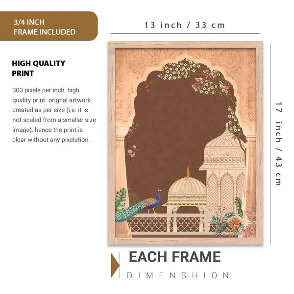 Multicolor_Pichwai_Wall_Painting_With_Frame_Traditional_Vastu_Peacock_For_Living_Room_Bed_Room_Hotel_Wall_Decor_Digital_Reprint_Engineered_Wood_(Set_Of_3)_(13X17_Inch)