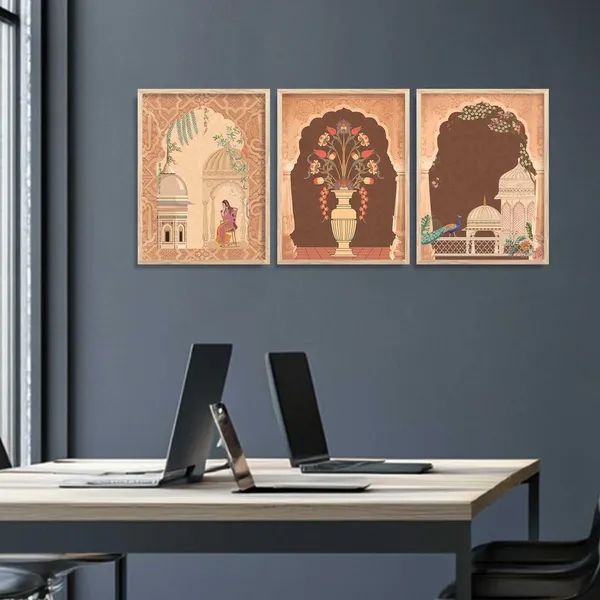 Multicolor_Pichwai_Wall_Painting_With_Frame_Traditional_Vastu_Peacock_For_Living_Room_Bed_Room_Hotel_Wall_Decor_Digital_Reprint_Engineered_Wood_(Set_Of_3)_(13X17_Inch)