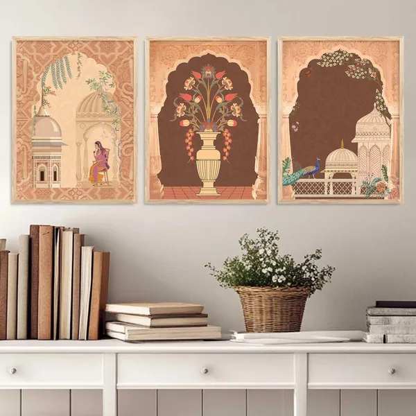 Multicolor_Pichwai_Wall_Painting_With_Frame_Traditional_Vastu_Peacock_For_Living_Room_Bed_Room_Hotel_Wall_Decor_Digital_Reprint_Engineered_Wood_(Set_Of_3)_(13X17_Inch)