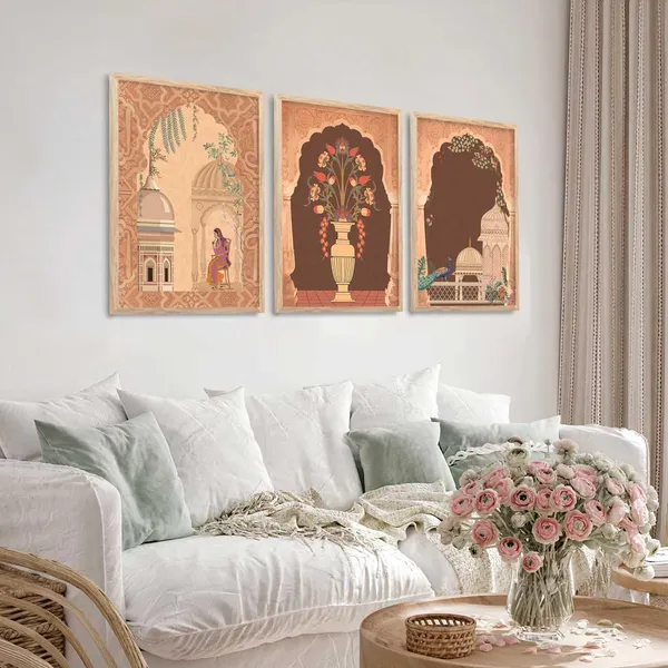 Multicolor_Pichwai_Wall_Painting_With_Frame_Traditional_Vastu_Peacock_For_Living_Room_Bed_Room_Hotel_Wall_Decor_Digital_Reprint_Engineered_Wood_(Set_Of_3)_(13X17_Inch)