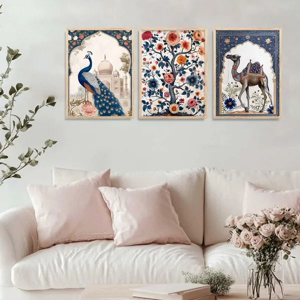 Multicolor_Traditional_Wall_Art_Painting_With_Frame_Vastu_Peacock_Home_Decoration_For_Living_Room_Bed_Room_Hotel_Wall_Decor_Digital_Reprint_(Set_Of_3)_(13X17_Inch)