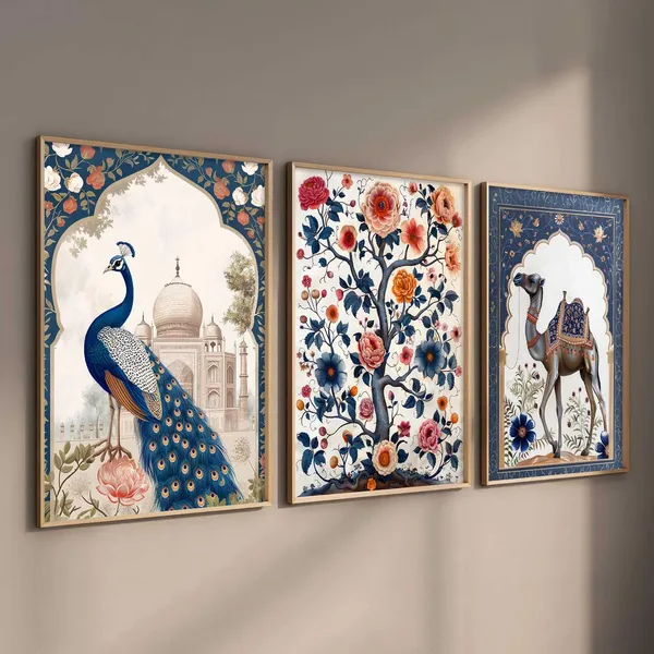 Multicolor_Traditional_Wall_Art_Painting_With_Frame_Vastu_Peacock_Home_Decoration_For_Living_Room_Bed_Room_Hotel_Wall_Decor_Digital_Reprint_(Set_Of_3)_(13X17_Inch)