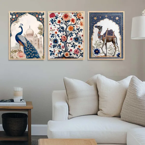 Multicolor_Traditional_Wall_Art_Painting_With_Frame_Vastu_Peacock_Home_Decoration_For_Living_Room_Bed_Room_Hotel_Wall_Decor_Digital_Reprint_(Set_Of_3)_(13X17_Inch)