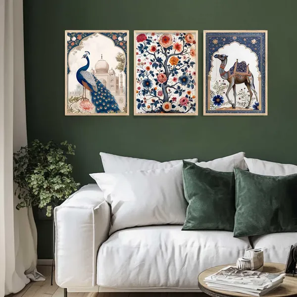 Multicolor_Traditional_Wall_Art_Painting_With_Frame_Vastu_Peacock_Home_Decoration_For_Living_Room_Bed_Room_Hotel_Wall_Decor_Digital_Reprint_(Set_Of_3)_(13X17_Inch)