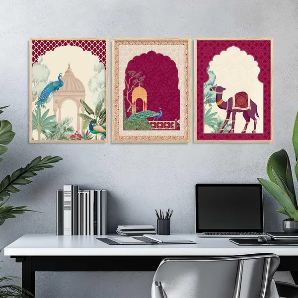 Multicolor_Traditional_Wall_Art_Pichwai_Painting_With_Frame_Vastu_Peacock_Home_Madhubani_Decoration_For_Living_Room_Bed_Room_Hotel_Wall_Decor_Digital_Reprint_(Set_Of_3)_(13X17_Inch)