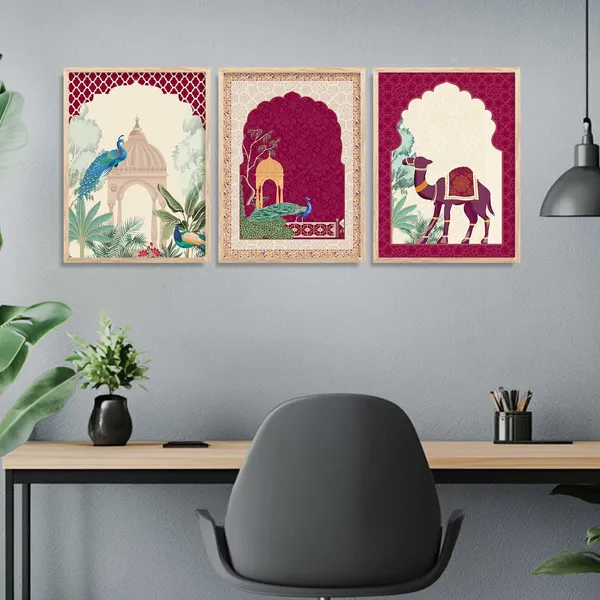 Multicolor_Traditional_Wall_Art_Pichwai_Painting_With_Frame_Vastu_Peacock_Home_Madhubani_Decoration_For_Living_Room_Bed_Room_Hotel_Wall_Decor_Digital_Reprint_(Set_Of_3)_(13X17_Inch)