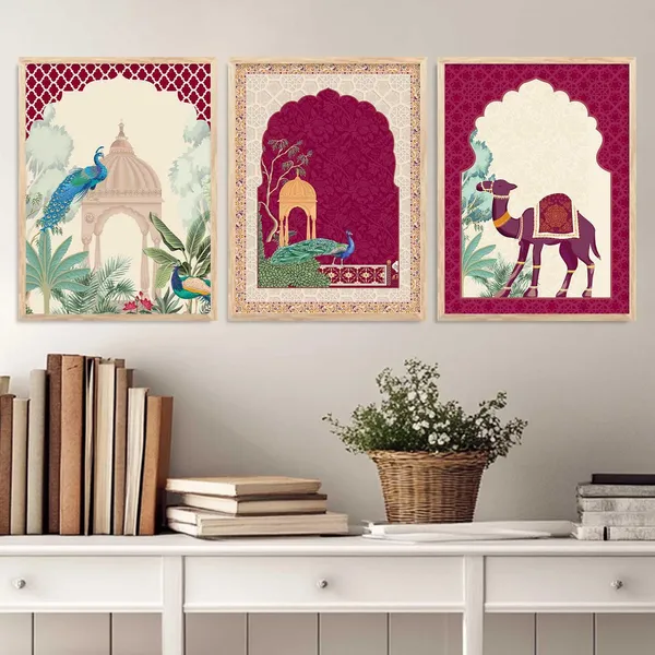 Multicolor_Traditional_Wall_Art_Pichwai_Painting_With_Frame_Vastu_Peacock_Home_Madhubani_Decoration_For_Living_Room_Bed_Room_Hotel_Wall_Decor_Digital_Reprint_(Set_Of_3)_(13X17_Inch)