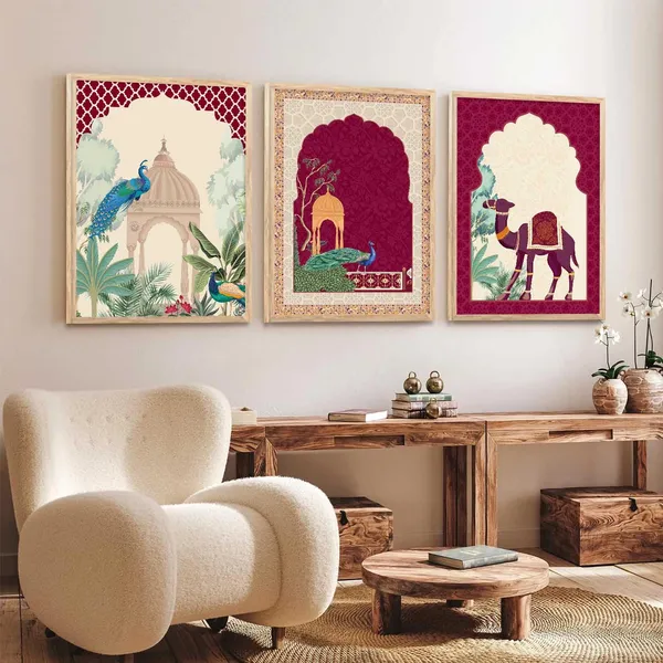 Multicolor_Traditional_Wall_Art_Pichwai_Painting_With_Frame_Vastu_Peacock_Home_Madhubani_Decoration_For_Living_Room_Bed_Room_Hotel_Wall_Decor_Digital_Reprint_(Set_Of_3)_(13X17_Inch)