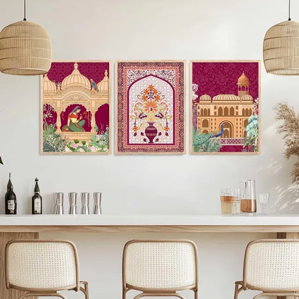 Multicolor_Pichwai_Wall_Painting_With_Frame_Traditional_Vastu_Peacock_For_Living_Room_Bed_Room_Hotel_Wall_Decor_Digital_Reprint_Engineered_Wood_(Set_Of_3)_(13X17_Inch)