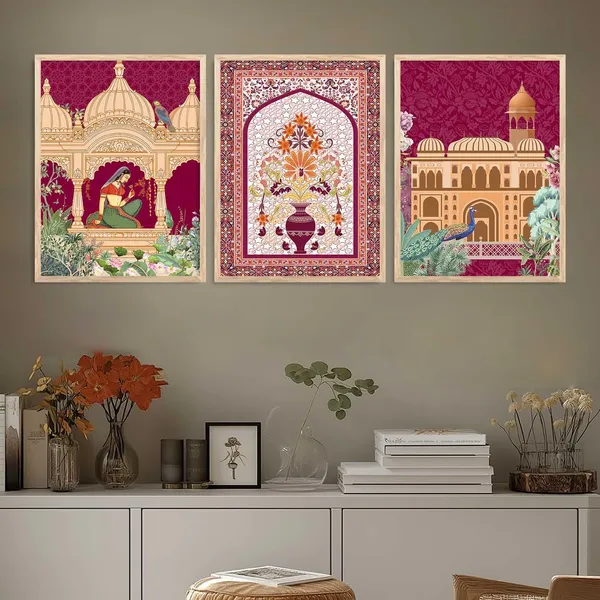 Multicolor_Pichwai_Wall_Painting_With_Frame_Traditional_Vastu_Peacock_For_Living_Room_Bed_Room_Hotel_Wall_Decor_Digital_Reprint_Engineered_Wood_(Set_Of_3)_(13X17_Inch)
