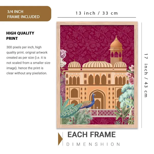 Multicolor_Pichwai_Wall_Painting_With_Frame_Traditional_Vastu_Peacock_For_Living_Room_Bed_Room_Hotel_Wall_Decor_Digital_Reprint_Engineered_Wood_(Set_Of_3)_(13X17_Inch)