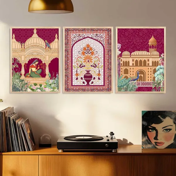 Multicolor_Pichwai_Wall_Painting_With_Frame_Traditional_Vastu_Peacock_For_Living_Room_Bed_Room_Hotel_Wall_Decor_Digital_Reprint_Engineered_Wood_(Set_Of_3)_(13X17_Inch)