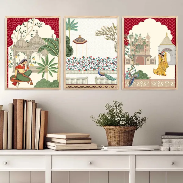 Multicolor_Pichwai_Wall_Painting_With_Frame_Traditional_Vastu_Peacock_For_Living_Room_Bed_Room_Hotel_Wall_Decor_Digital_Reprint_Engineered_Wood_(Set_Of_3)_(13X17_Inch)