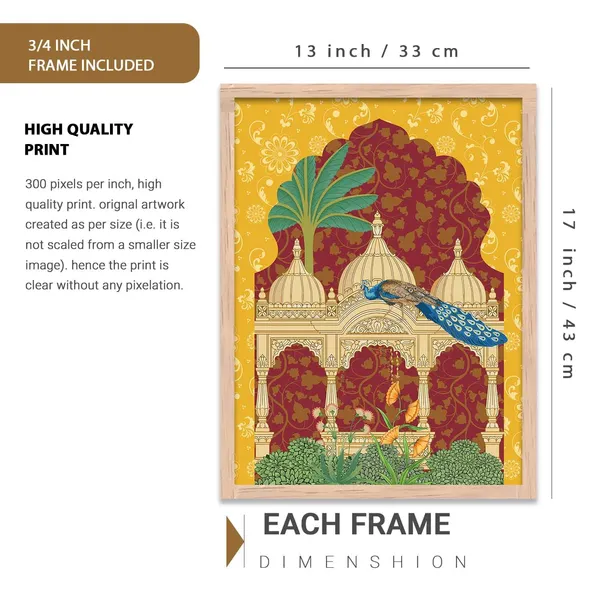 Multicolor_Indian_Traditional_Art_Wall_Pichwai_Painting_Vastu_Peacock_Madhubani_Home_Decoration_With_Frame_For_Living_Room_Bed_Room_Hotel_Wall_Decor_Digital_Reprint_(Set_Of_3)_(13X17_Inch)