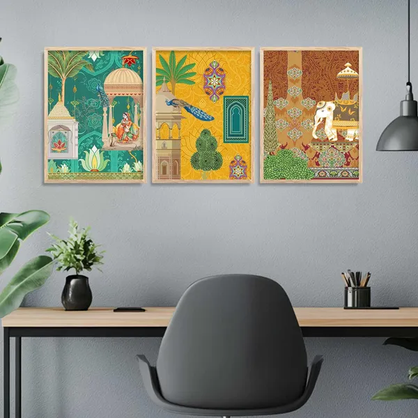 Multicolor_Traditional_Wall_Art_Pichwai_Painting_With_Frame_Vastu_Peacock_Home_Madhubani_Decoration_For_Living_Room_Bed_Room_Hotel_Wall_Decor_Digital_Reprint_(Set_Of_3)_(13X17_Inch)