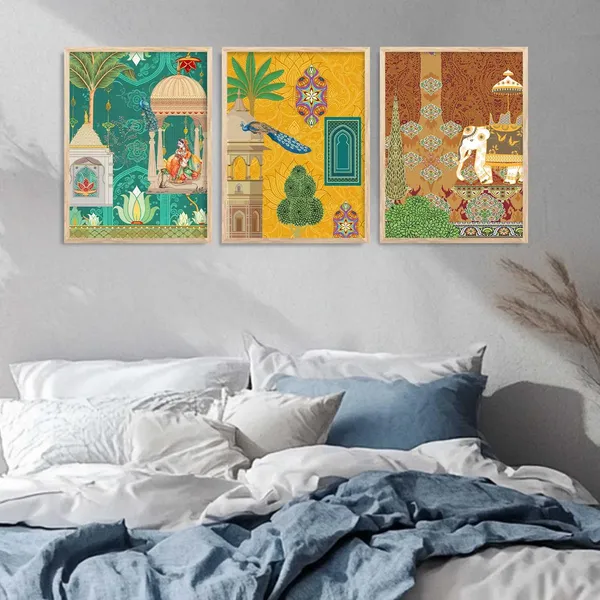 Multicolor_Traditional_Wall_Art_Pichwai_Painting_With_Frame_Vastu_Peacock_Home_Madhubani_Decoration_For_Living_Room_Bed_Room_Hotel_Wall_Decor_Digital_Reprint_(Set_Of_3)_(13X17_Inch)