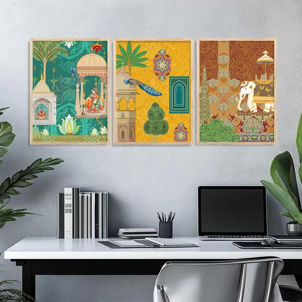 Multicolor_Traditional_Wall_Art_Pichwai_Painting_With_Frame_Vastu_Peacock_Home_Madhubani_Decoration_For_Living_Room_Bed_Room_Hotel_Wall_Decor_Digital_Reprint_(Set_Of_3)_(13X17_Inch)