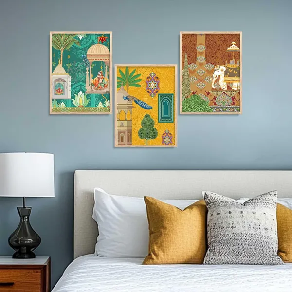 Multicolor_Traditional_Wall_Art_Pichwai_Painting_With_Frame_Vastu_Peacock_Home_Madhubani_Decoration_For_Living_Room_Bed_Room_Hotel_Wall_Decor_Digital_Reprint_(Set_Of_3)_(13X17_Inch)