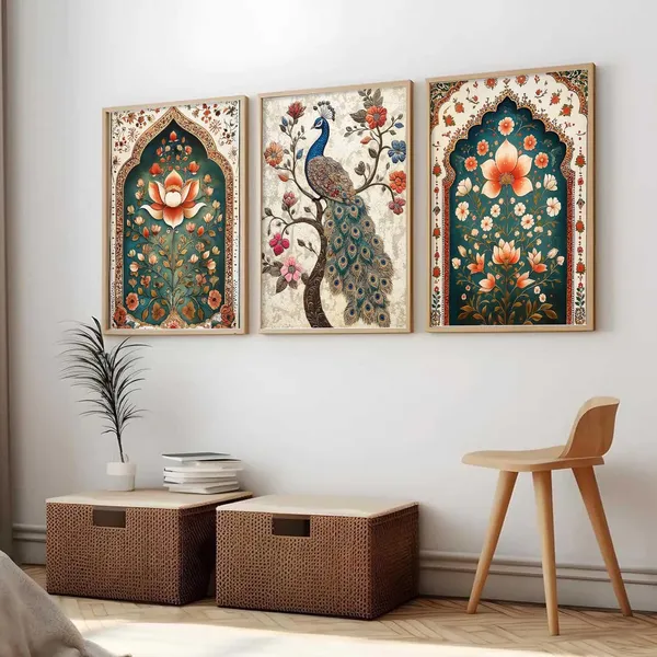 Multicolor_Traditional_Wall_Art_Painting_With_Frame_Vastu_Peacock_Home_Decoration_For_Living_Room_Bed_Room_Hotel_Wall_Decor_Digital_Reprint_(Set_Of_3)_(13X17_Inch)