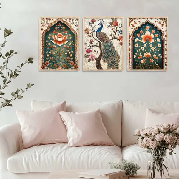 Multicolor_Traditional_Wall_Art_Painting_With_Frame_Vastu_Peacock_Home_Decoration_For_Living_Room_Bed_Room_Hotel_Wall_Decor_Digital_Reprint_(Set_Of_3)_(13X17_Inch)