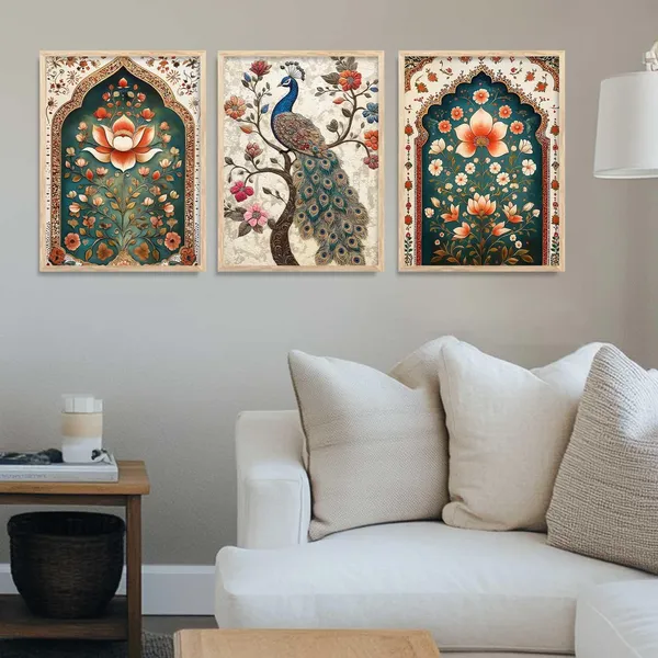 Multicolor_Traditional_Wall_Art_Painting_With_Frame_Vastu_Peacock_Home_Decoration_For_Living_Room_Bed_Room_Hotel_Wall_Decor_Digital_Reprint_(Set_Of_3)_(13X17_Inch)
