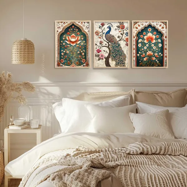 Multicolor_Traditional_Wall_Art_Painting_With_Frame_Vastu_Peacock_Home_Decoration_For_Living_Room_Bed_Room_Hotel_Wall_Decor_Digital_Reprint_(Set_Of_3)_(13X17_Inch)