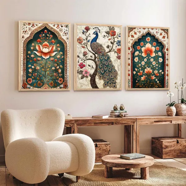 Multicolor_Traditional_Wall_Art_Painting_With_Frame_Vastu_Peacock_Home_Decoration_For_Living_Room_Bed_Room_Hotel_Wall_Decor_Digital_Reprint_(Set_Of_3)_(13X17_Inch)