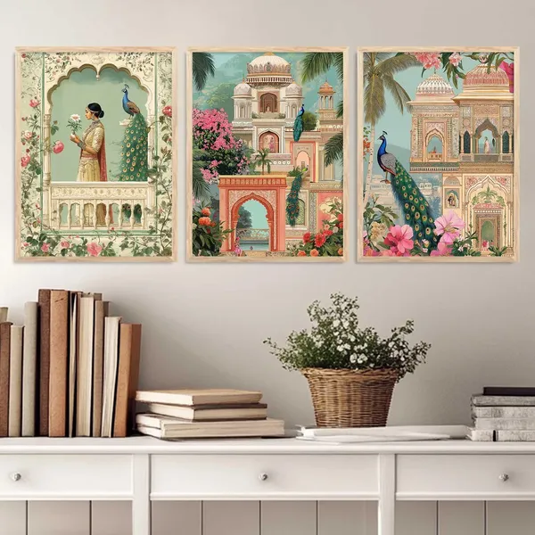 Multicolor_Traditional_Wall_Art_Pichwai_Painting_With_Frame_Vastu_Peacock_Home_Madhubani_Decoration_For_Living_Room_Bed_Room_Hotel_Wall_Decor_Digital_Reprint_(Set_Of_3)_(13X17_Inch)