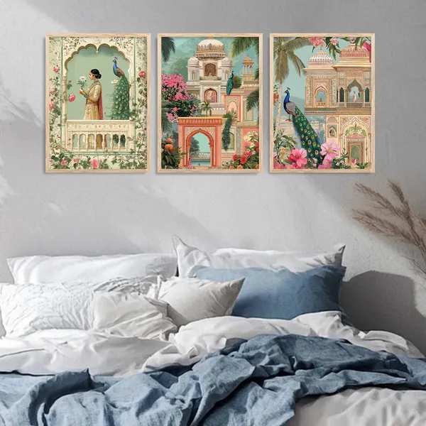 Multicolor_Traditional_Wall_Art_Pichwai_Painting_With_Frame_Vastu_Peacock_Home_Madhubani_Decoration_For_Living_Room_Bed_Room_Hotel_Wall_Decor_Digital_Reprint_(Set_Of_3)_(13X17_Inch)