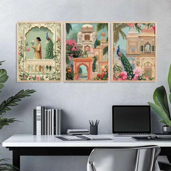 Multicolor_Traditional_Wall_Art_Pichwai_Painting_With_Frame_Vastu_Peacock_Home_Madhubani_Decoration_For_Living_Room_Bed_Room_Hotel_Wall_Decor_Digital_Reprint_(Set_Of_3)_(13X17_Inch)